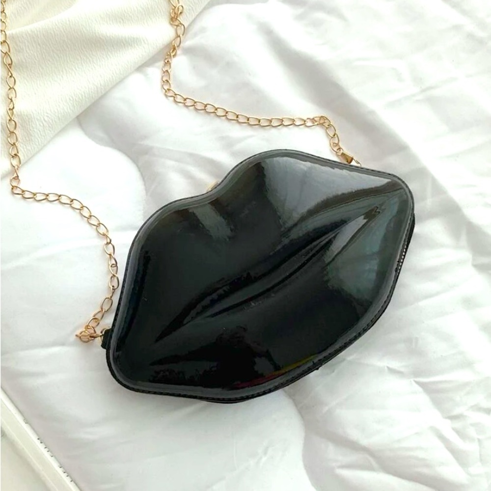 Black Lip-Shaped Crossbody Bag